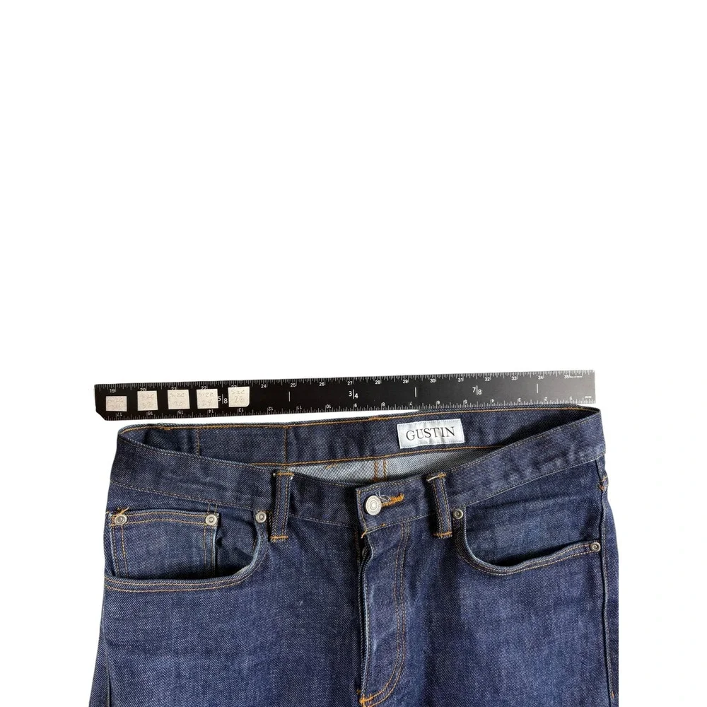 Gustin Slim Selvedge Raw Denim Jeans Mens 34 Blue Indigo Stretch Straight Leg